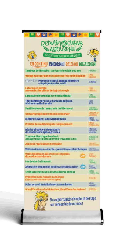 Kakemono présentant le programme des animations du village