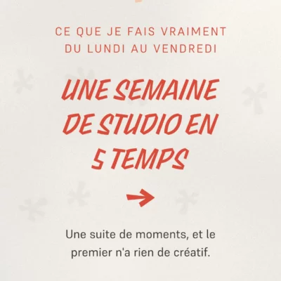 On imagine souvent le travail de design comme une suite d'idées. C'est surtout une suite de moments, et le premier n'a rien de créatif.
Lundi, je range. Mardi, je cherche, y compris des pistes qui ne sortiront jamais. Mercredi, je bidouille et j’affine. Jeudi, je recharge mes batteries créatives. Vendredi, je vois mes clients et j’écoute.
Et lundi, on recommence 😊