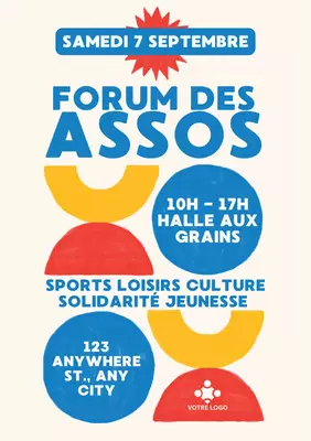 Flyer Canva pour un forum des associations, formes abstraites